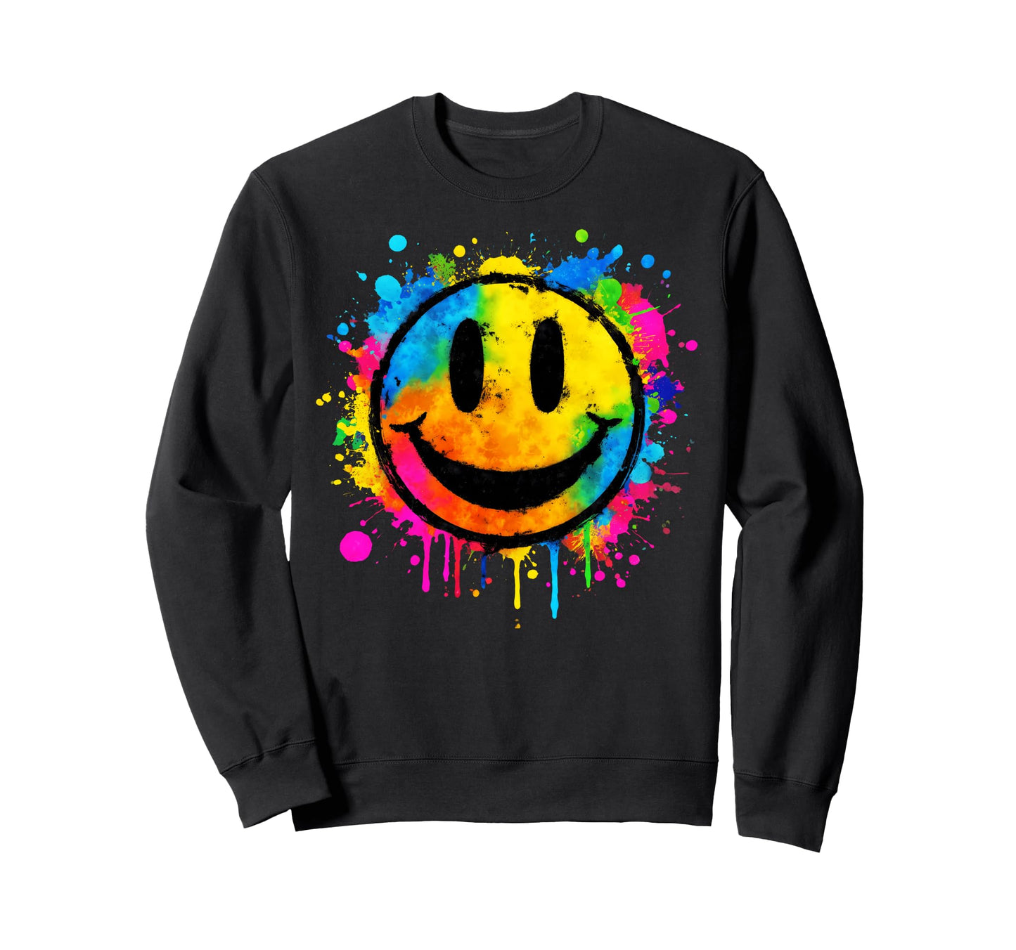 Paint Splash Happy Smile Face 70S Tie Sweatshirt - Graphic Print Unisex - T-Shirt, Sweatshirt, Hoodie