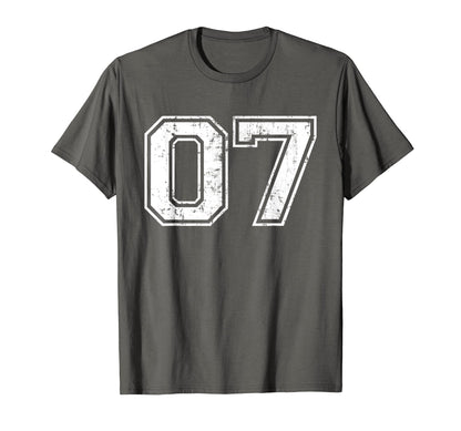 Number 07 Seven Varsity Distressed T-Shirt - Minimalist Print Men Women - T-Shirt, Sweatshirt, Hoodie