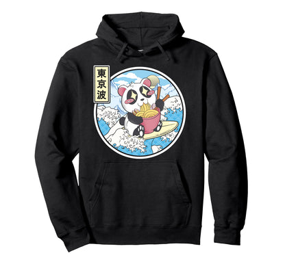 Panda Bear Ramen Japanese Wave Vaporwave Hoodie - Trendy Graphic Unisex - T-Shirt, Sweatshirt, Hoodie