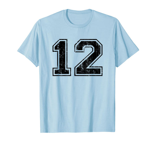 Number 12 Varsity Distressed Sport Team T-Shirt - Trendy Graphic Men Women - T-Shirt, Sweatshirt, Hoodie