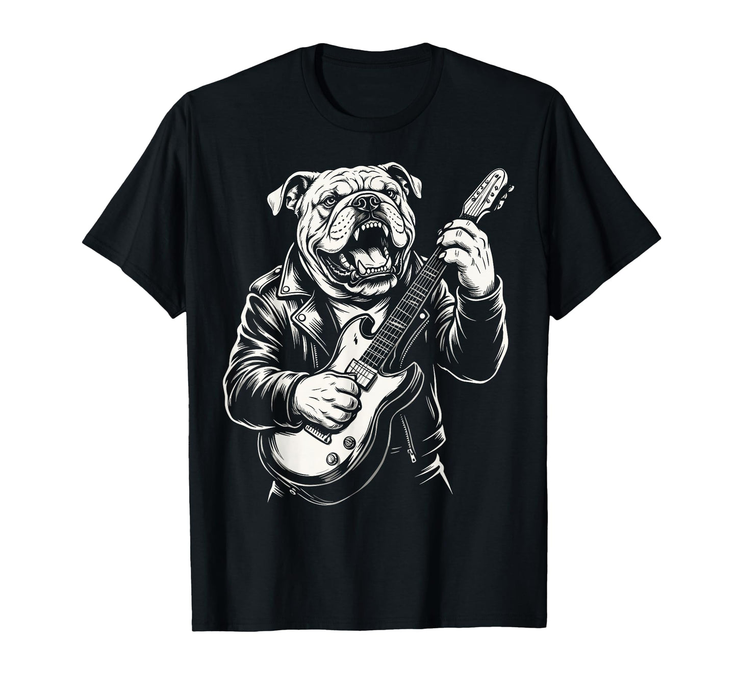 Funny Bulldog Dog Playing Guitar T-Shirt - Casual Everyday Wear Unisex - T-Shirt, Sweatshirt, Hoodie