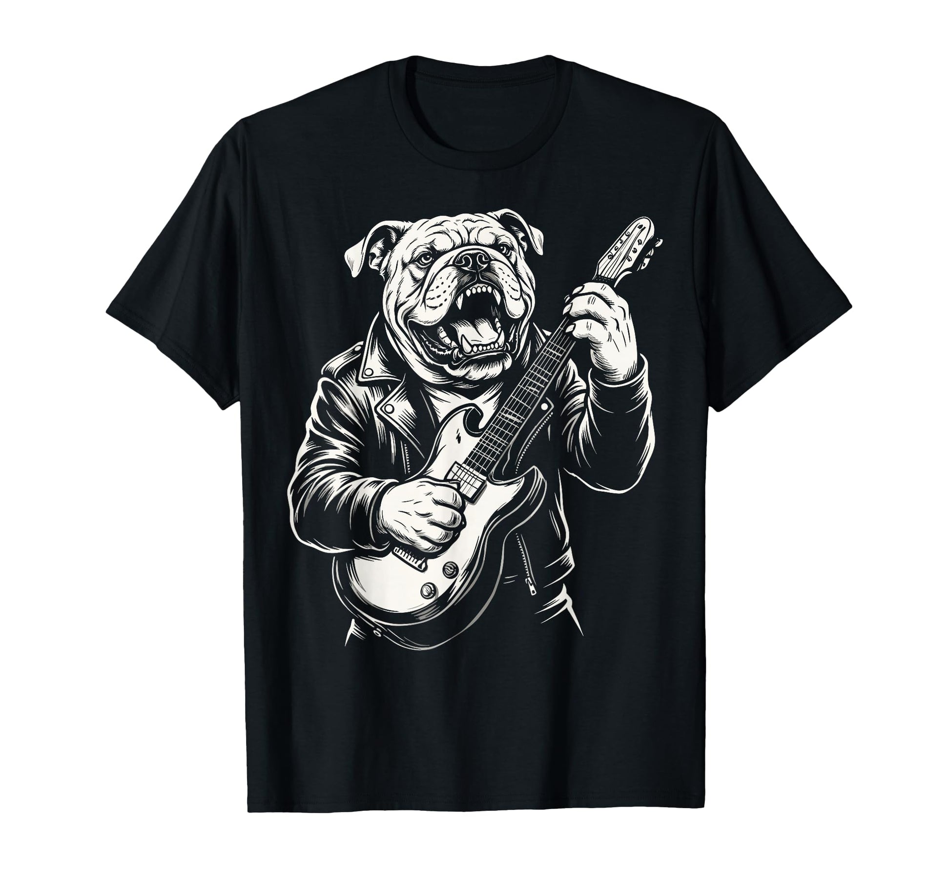 Funny Bulldog Dog Playing Guitar T-Shirt - Casual Everyday Wear Unisex - T-Shirt, Sweatshirt, Hoodie