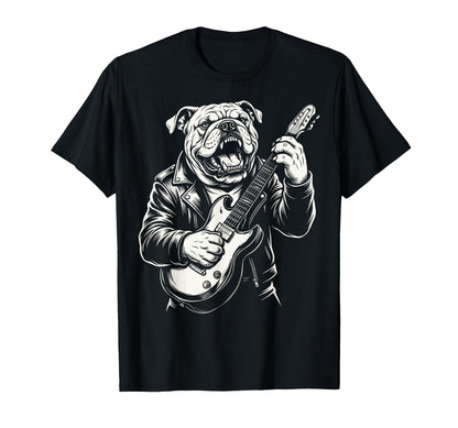 Funny Bulldog Dog Playing Guitar T-Shirt - Casual Everyday Wear Unisex - T-Shirt, Sweatshirt, Hoodie