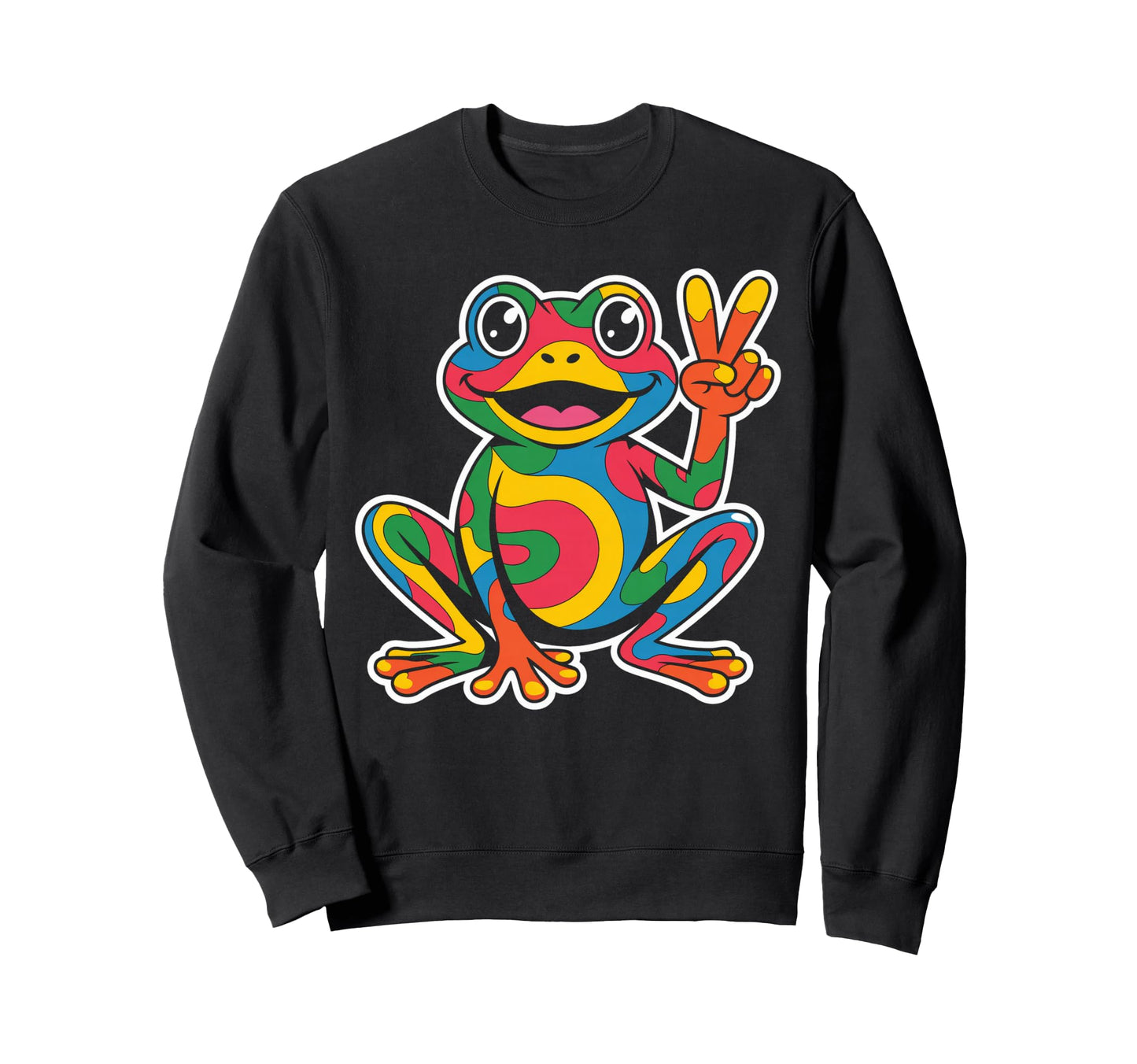 Colorful Peace Frog Hippie Sweatshirt - Unique Graphic Men Women - T-Shirt, Sweatshirt, Hoodie