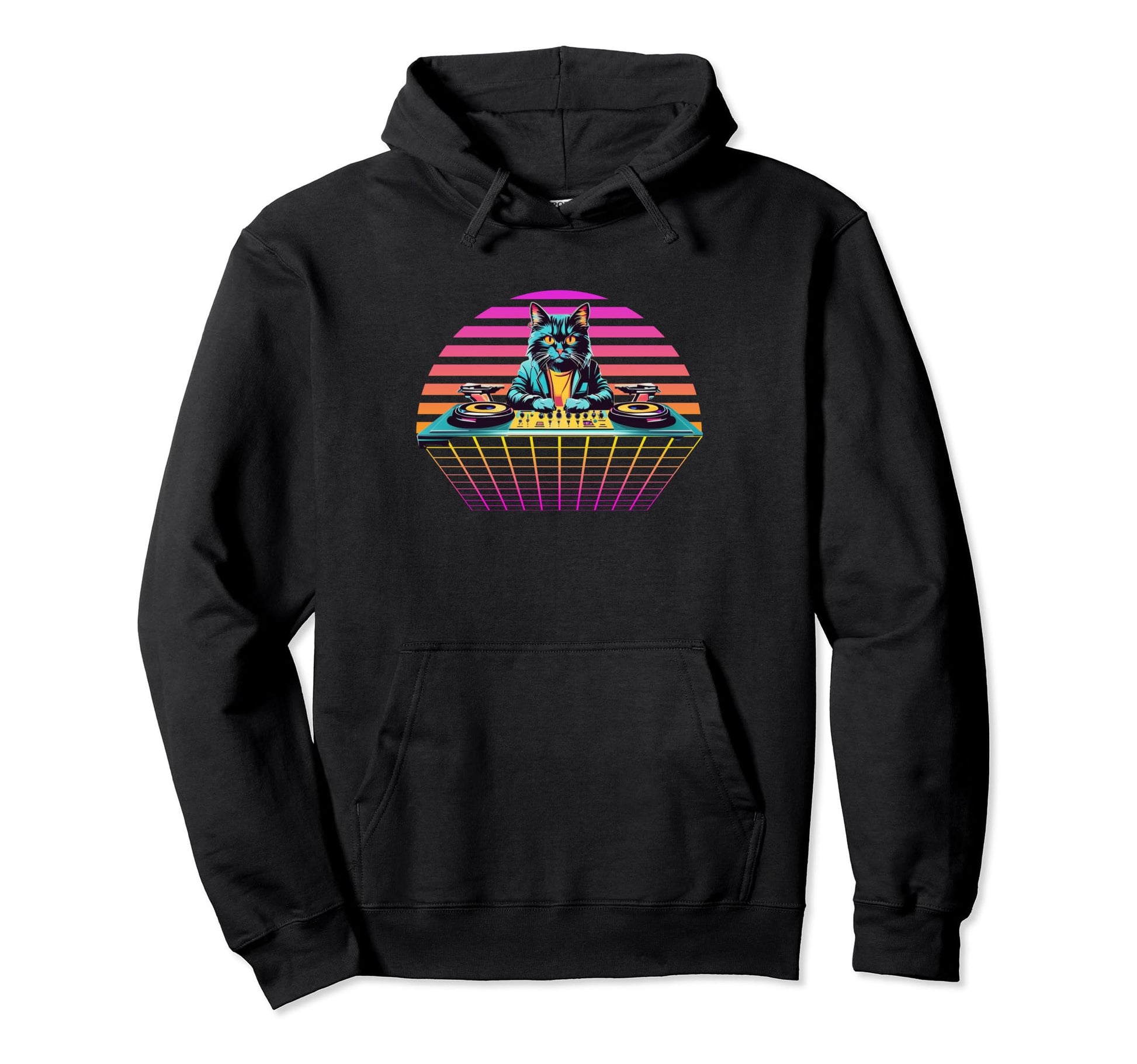 Rainbow House Dj Cat Party Cat Disco Cat Hoodie - Minimalist Print Unisex - T-Shirt, Sweatshirt, Hoodie