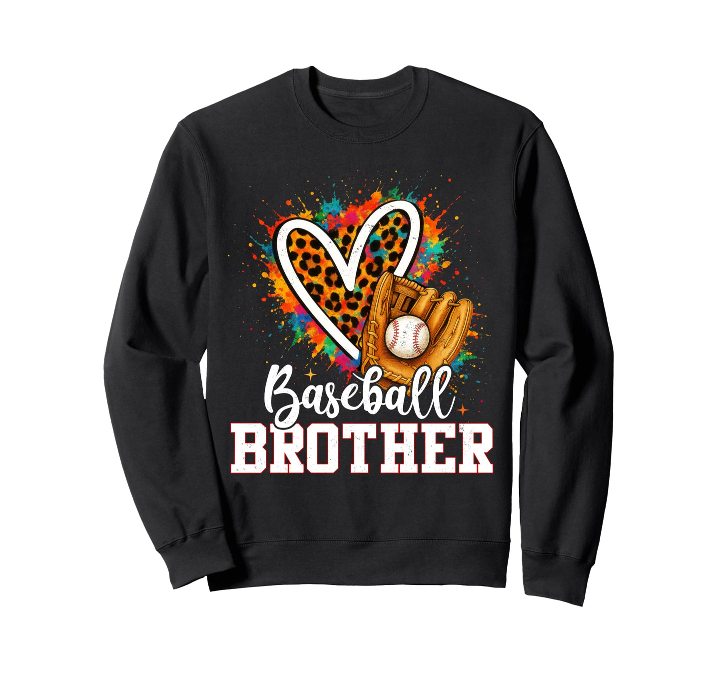Baseball Brother Leopard Heart Sweatshirt - Trendy Graphic for Adults - T-Shirt, Sweatshirt, Hoodie