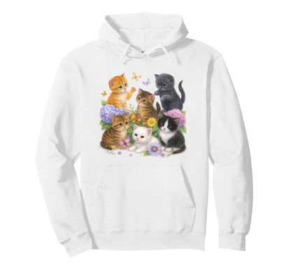 Kitten 90S Cats Boho Floral Cat Hoodie - Unique Graphic for Adults - T-Shirt, Sweatshirt, Hoodie