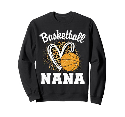 Basketball Nana Leopard Heart Grandma Sweatshirt - Custom Art Print Unisex - T-Shirt, Sweatshirt, Hoodie