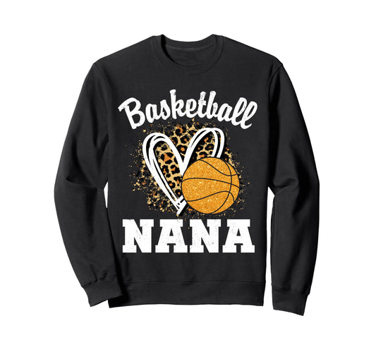 Basketball Nana Leopard Heart Grandma Sweatshirt - Custom Art Print Unisex - T-Shirt, Sweatshirt, Hoodie