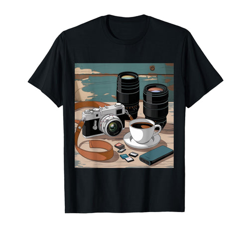 Film Camera And Coffee Lover Camera T-Shirt - Fun Novelty Design Men Women - T-Shirt, Sweatshirt, Hoodie