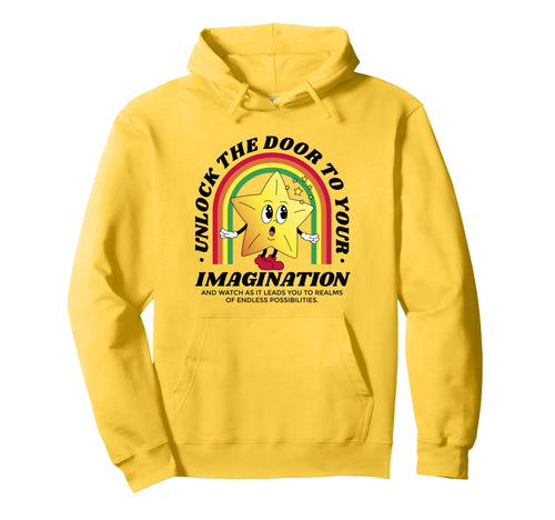 Unlock Imagination Star Cartoon Rainbow Hoodie - Aesthetic Graphic Unisex - T-Shirt, Sweatshirt, Hoodie