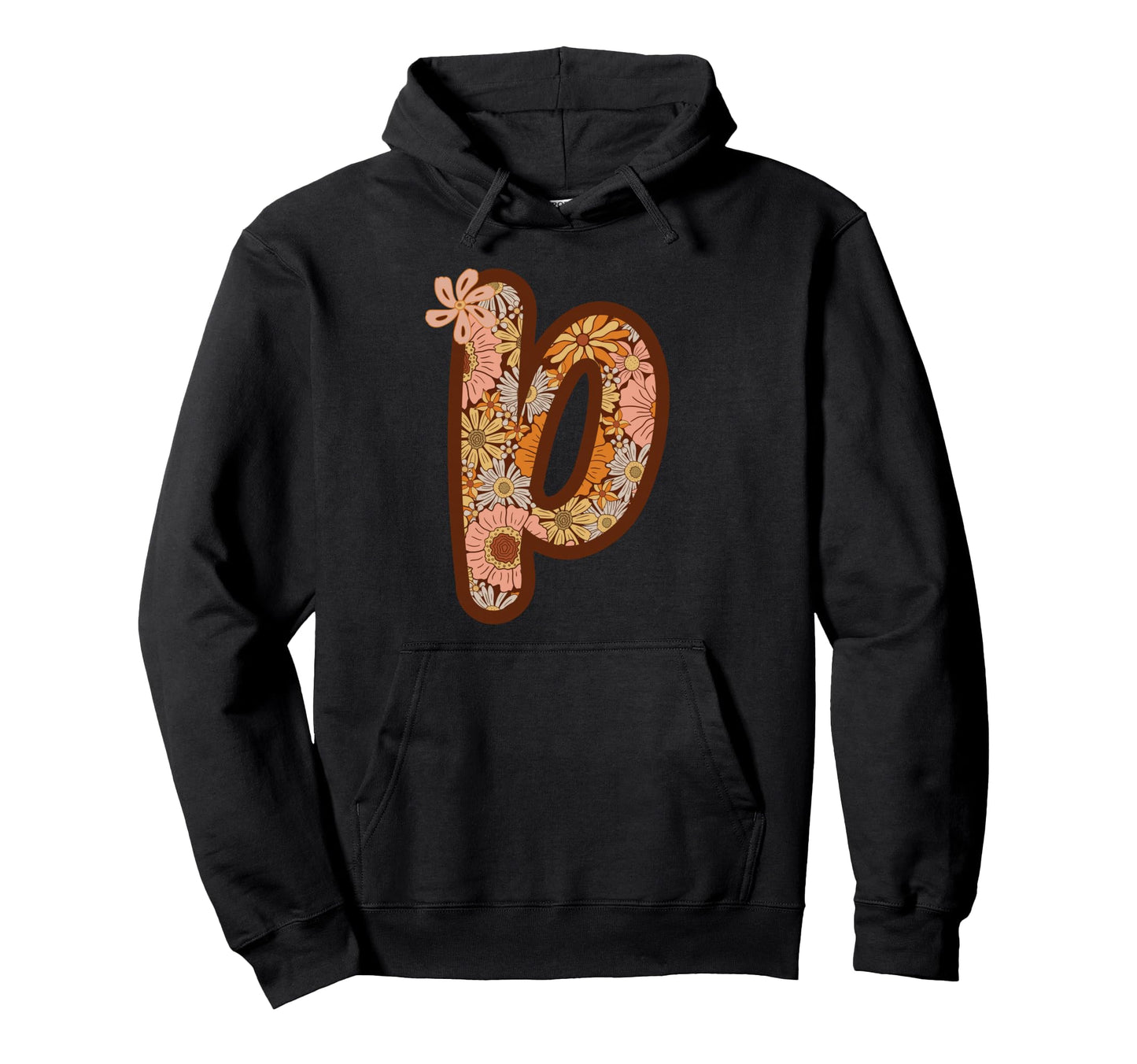 Floral Letter P Boho Botanical Alphabet Hoodie - Fun Novelty Design Unisex - T-Shirt, Sweatshirt, Hoodie