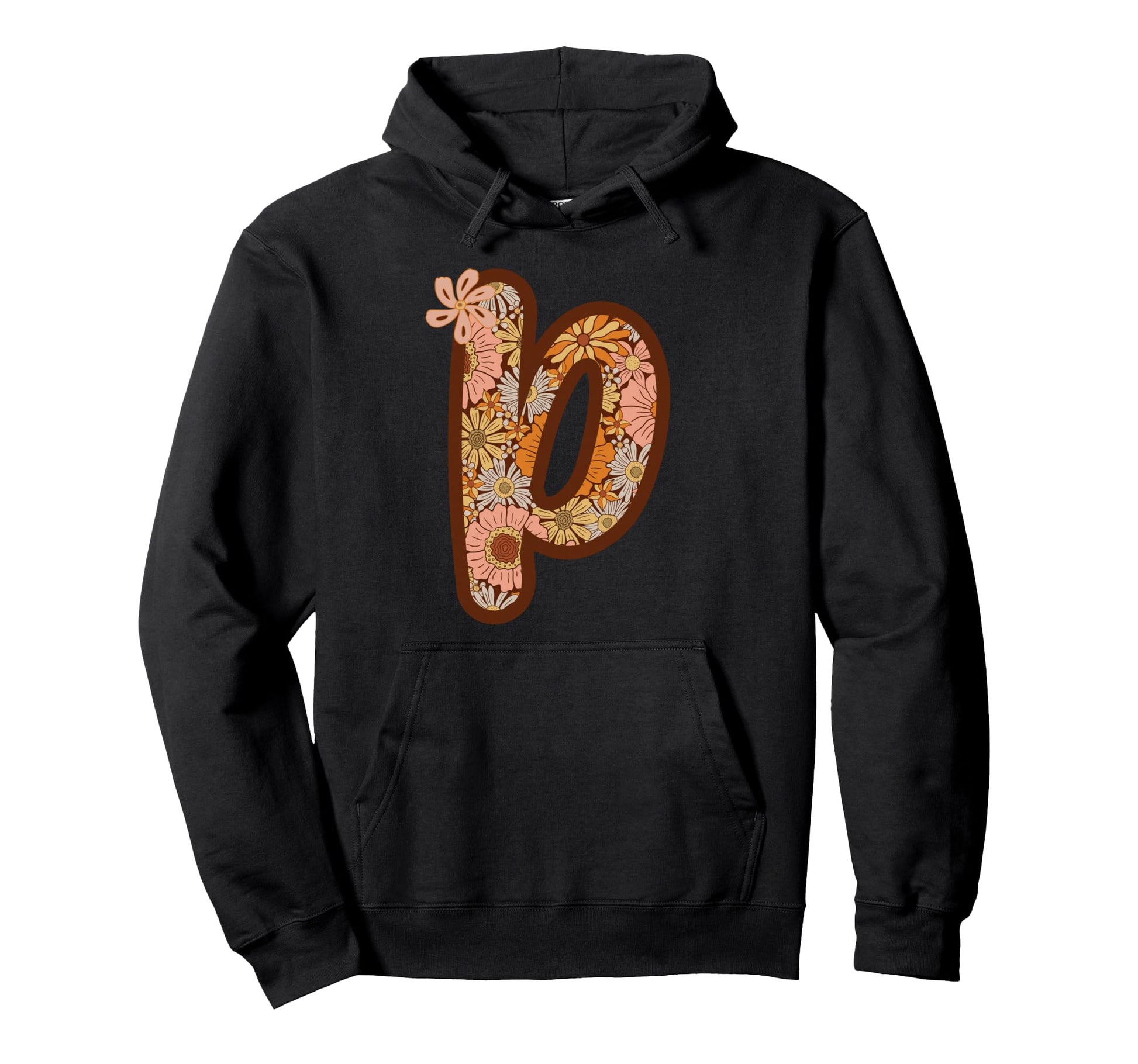 Floral Letter P Boho Botanical Alphabet Hoodie - Fun Novelty Design Unisex - T-Shirt, Sweatshirt, Hoodie
