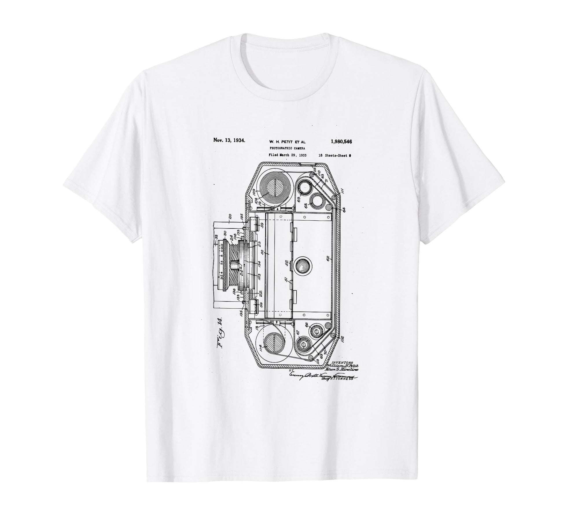 Camera Photographic Patent 1934 T-Shirt - Novelty Apparel for Adults - T-Shirt, Sweatshirt, Hoodie
