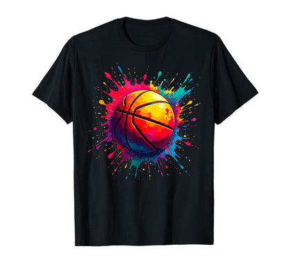 Colorful Paints Splash Basketball Ball T-Shirt - Novelty Apparel Unisex - T-Shirt, Sweatshirt, Hoodie