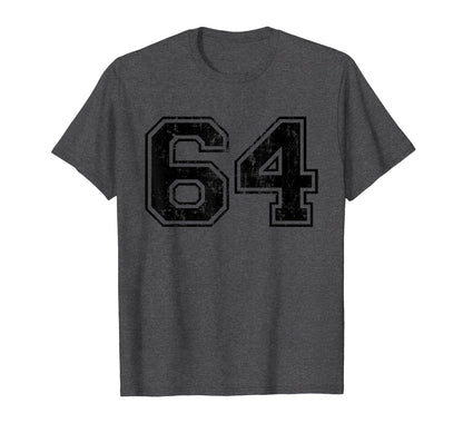 Number 64 Varsity Distressed Sport Team T-Shirt - Trendy Graphic Men Women - T-Shirt, Sweatshirt, Hoodie