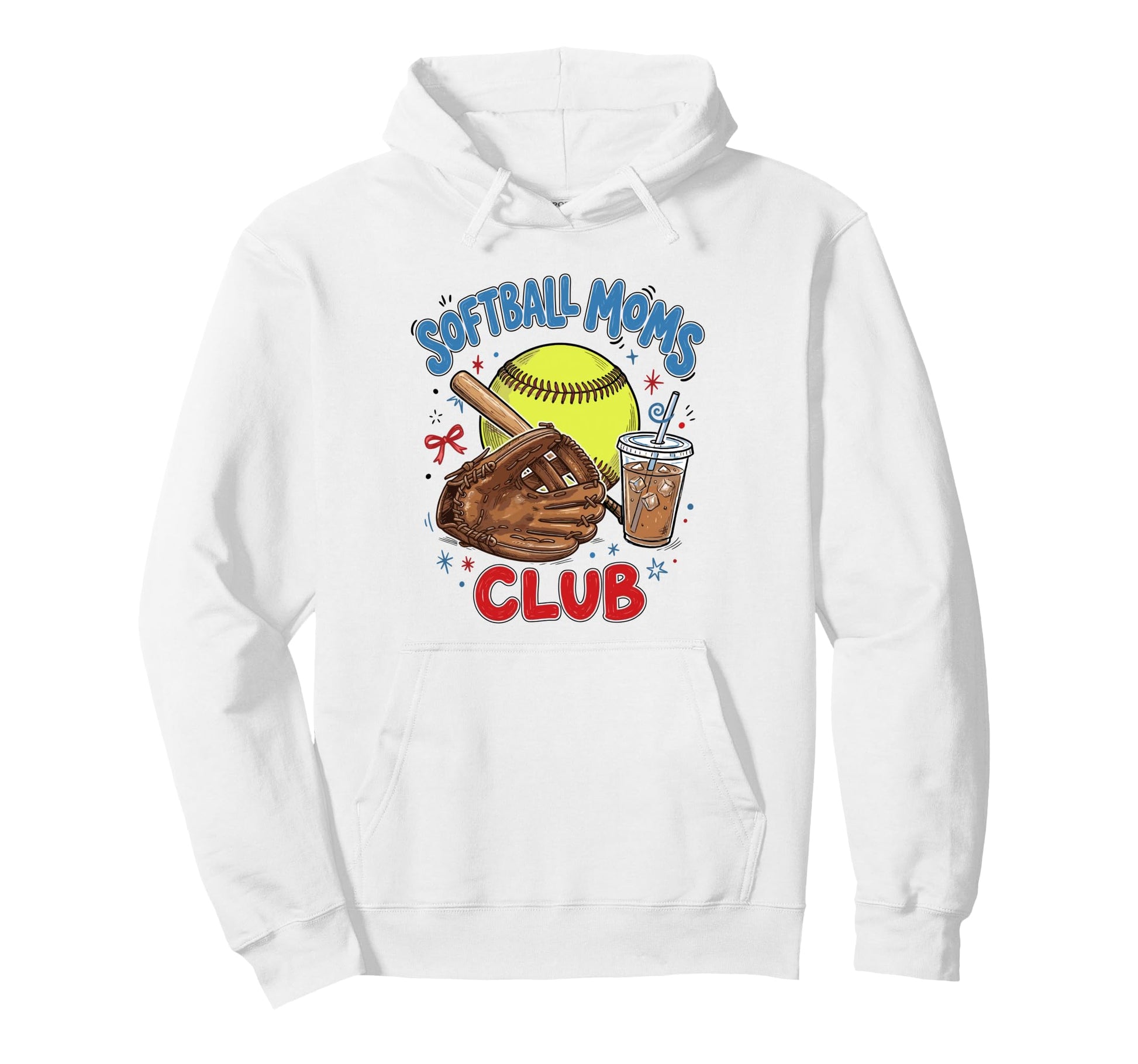 Softball Moms Club Iced Coffee Hoodie - Fun Novelty Design for Adults - T-Shirt, Sweatshirt, Hoodie