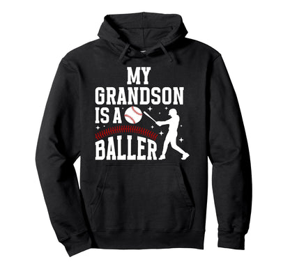 My Grandson Baseball Grandma Baseball Hoodie - Unique Graphic Unisex - T-Shirt, Sweatshirt, Hoodie