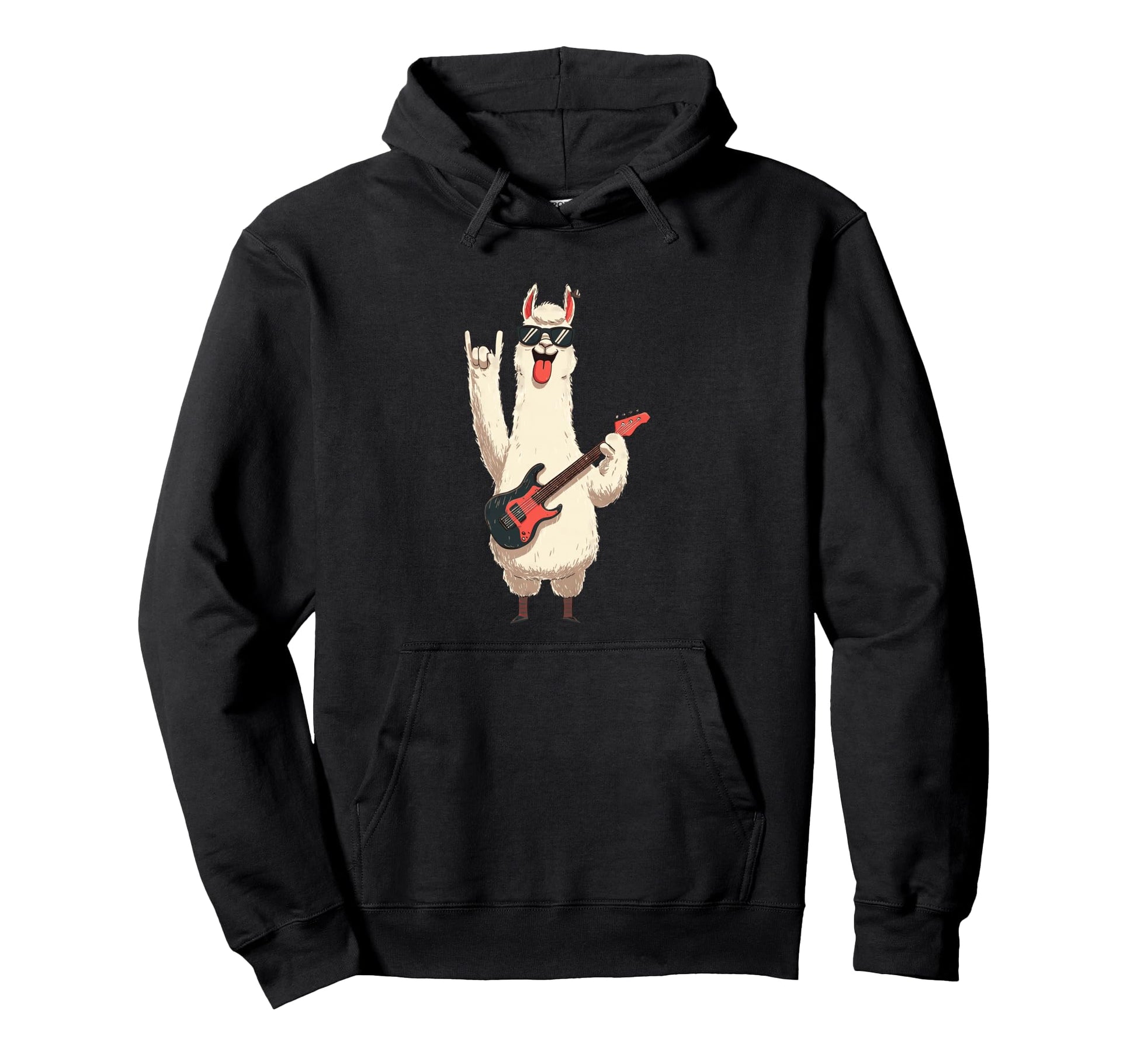 Llama Guitar Funny Animal Rockstar Hoodie - Aesthetic Graphic Men Women - T-Shirt, Sweatshirt, Hoodie
