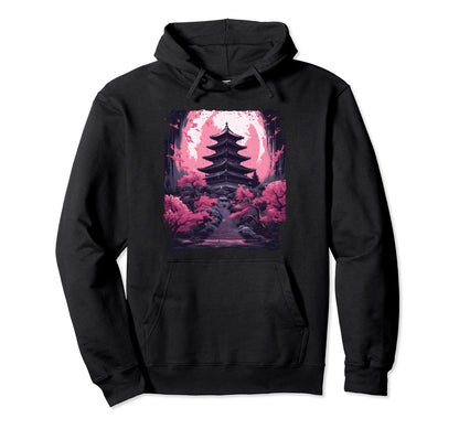 Cherry Blossom Sakura Tree Temple Hoodie - Streetwear Style Men Women - T-Shirt, Sweatshirt, Hoodie
