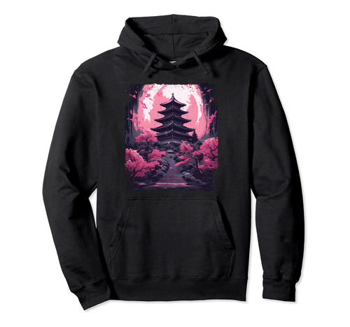 Cherry Blossom Sakura Tree Temple Hoodie - Streetwear Style Men Women - T-Shirt, Sweatshirt, Hoodie