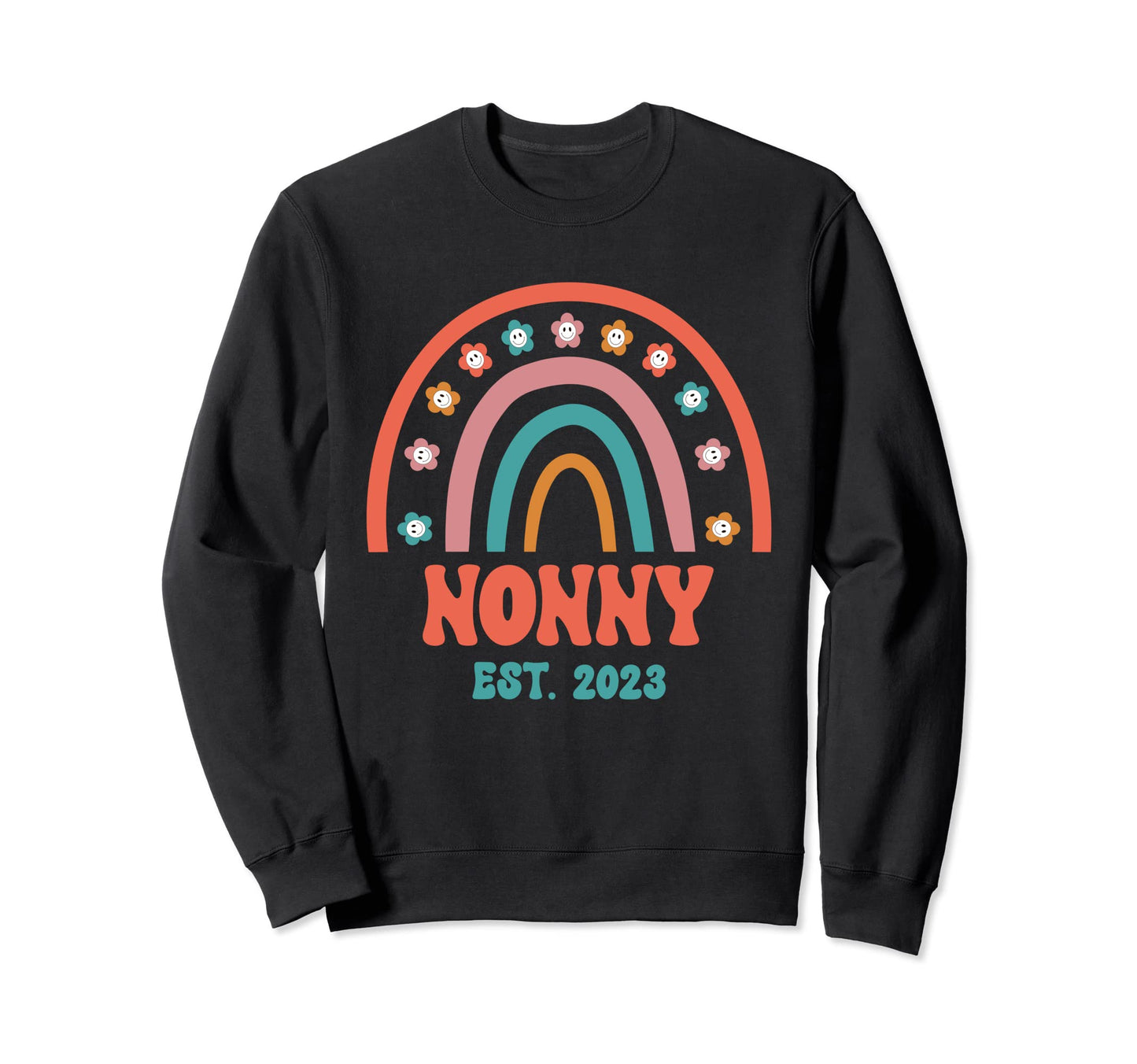 Nonny Groovy Grandma Est 2023 Rainbow Sweatshirt - Custom Art Print Unisex - T-Shirt, Sweatshirt, Hoodie