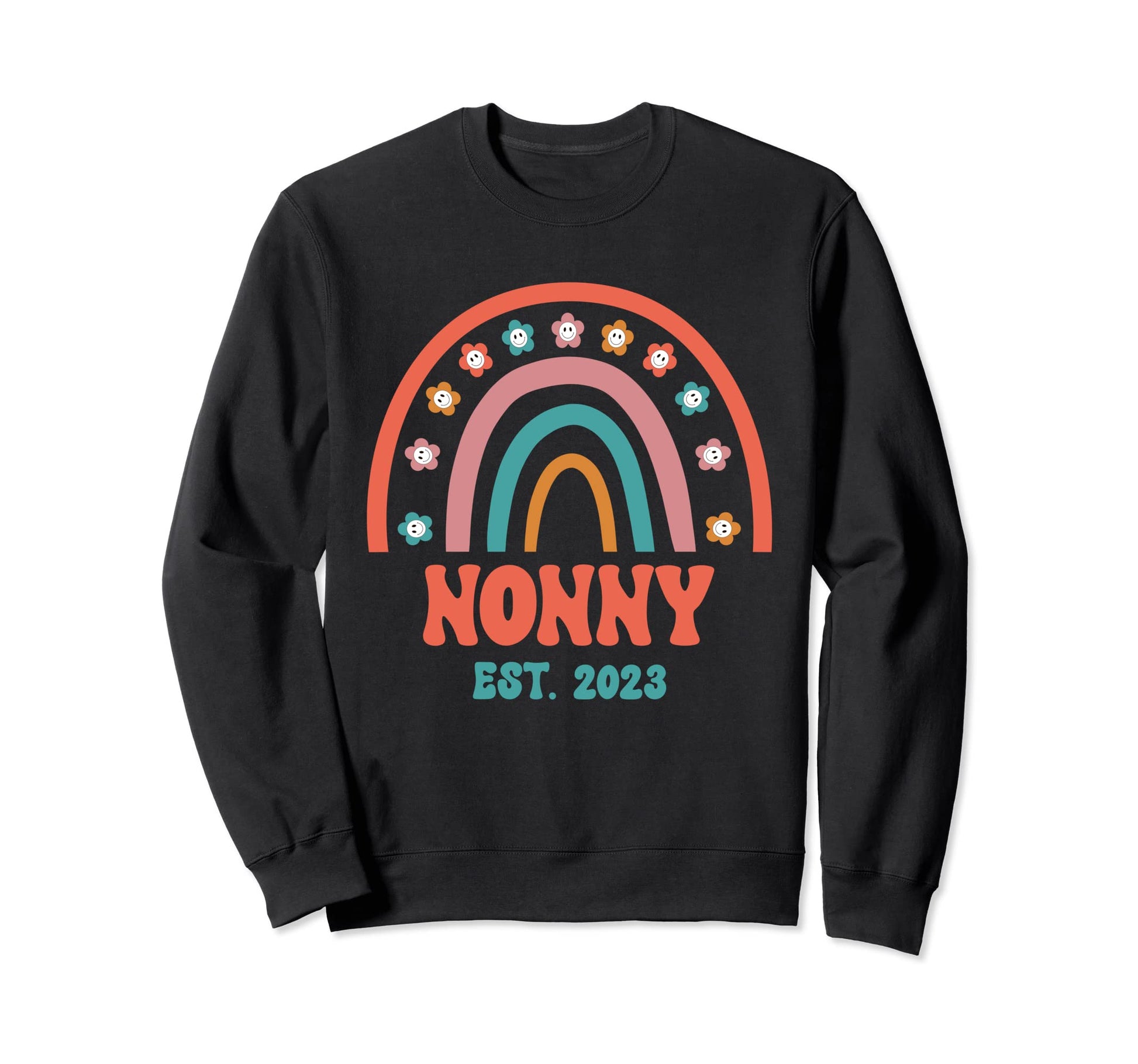 Nonny Groovy Grandma Est 2023 Rainbow Sweatshirt - Custom Art Print Unisex - T-Shirt, Sweatshirt, Hoodie