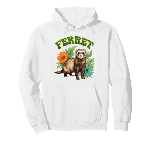 Ferret Groovy Floral Ferret Watercolor Hoodie - Graphic Print Men Women - T-Shirt, Sweatshirt, Hoodie
