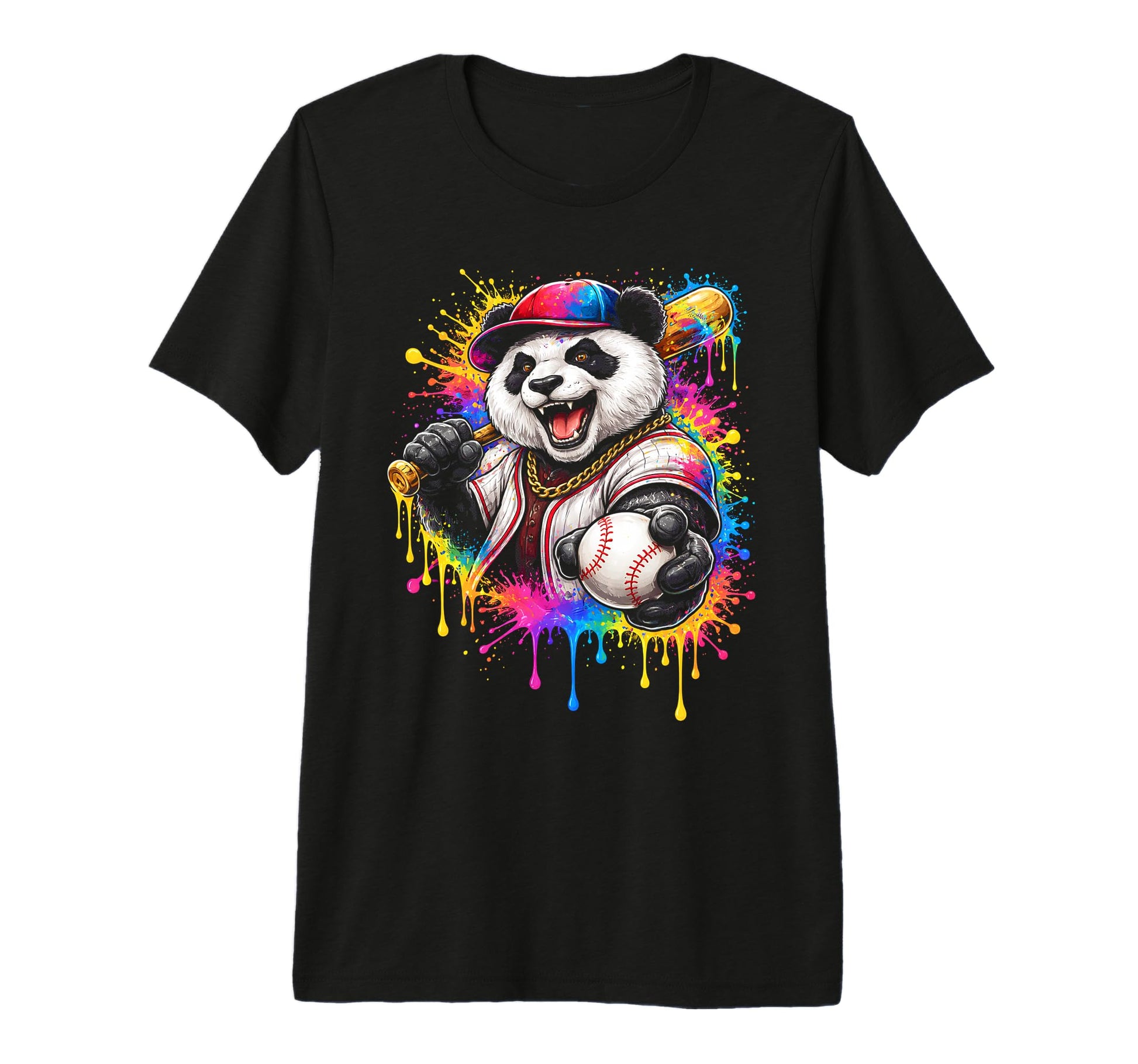 Panda Baseball Player Paint Splash T-Shirt - Minimalist Print for Adults - T-Shirt, Sweatshirt, Hoodie