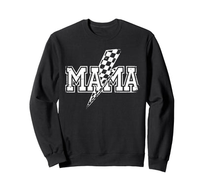 Mama Lightning Bolt Checkered Sweatshirt - Minimalist Print Men Women - T-Shirt, Sweatshirt, Hoodie