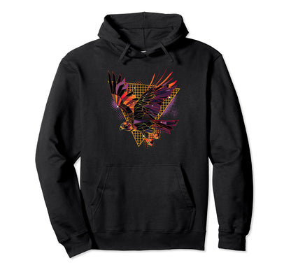 80S Geometric Bird Falcon Synthwave Hoodie - Graphic Print Men Women - T-Shirt, Sweatshirt, Hoodie