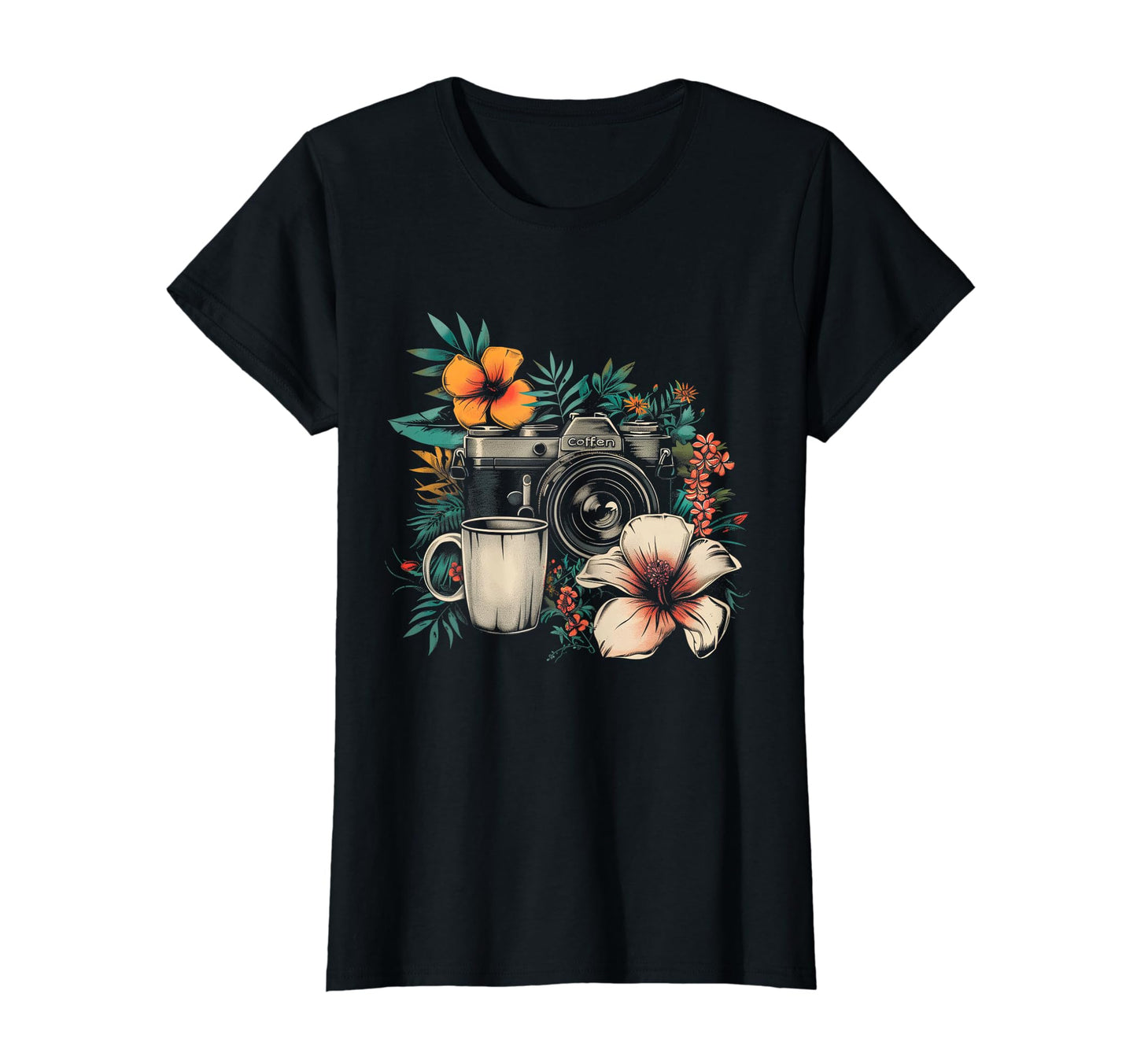 Photographer Coffee Camera Flowers T-Shirt - Custom Art Print Unisex - T-Shirt, Sweatshirt, Hoodie