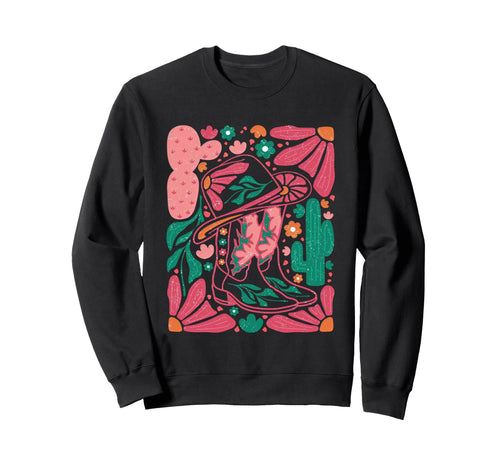 Western Boho Cowgirl Boot Hat Flower Sweatshirt - Trendy Graphic Unisex - T-Shirt, Sweatshirt, Hoodie