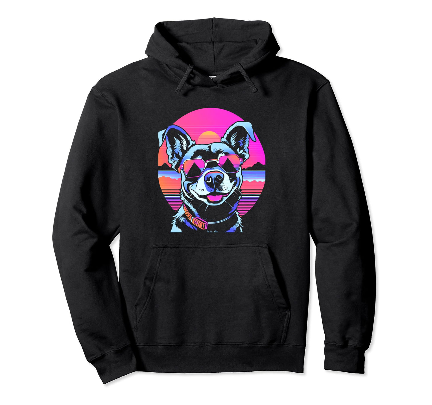 Aesthetic Dog Vaporwave Sunset Hoodie - Streetwear Style Unisex - T-Shirt, Sweatshirt, Hoodie