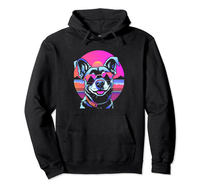 Aesthetic Dog Vaporwave Sunset Hoodie - Streetwear Style Unisex - T-Shirt, Sweatshirt, Hoodie