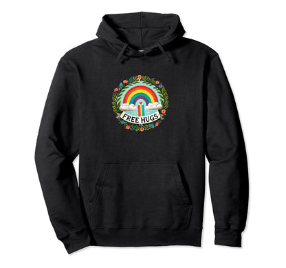 Free Hugs Rainbow Illustration Rainbows Hoodie - Streetwear Style Unisex - T-Shirt, Sweatshirt, Hoodie