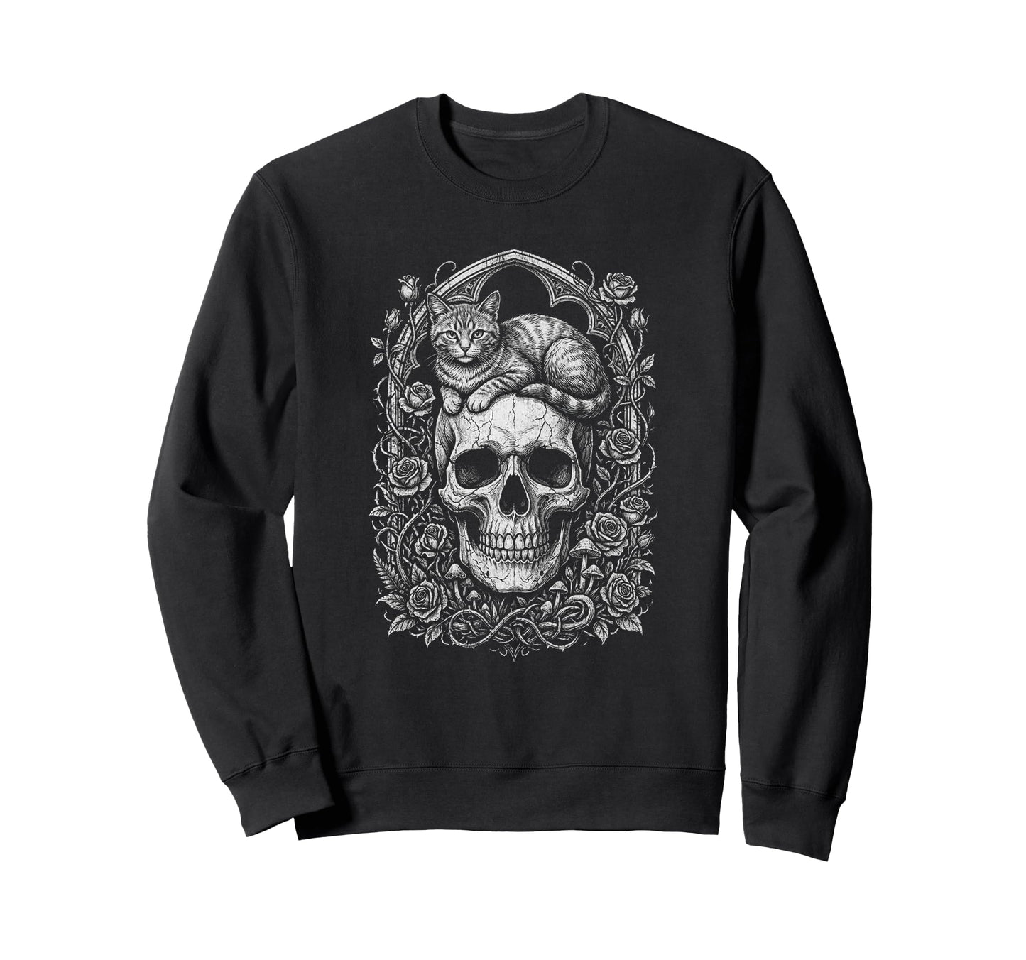 Skull Cat Skeleton Kitty Kitten Sweatshirt - Minimalist Print for Adults - T-Shirt, Sweatshirt, Hoodie