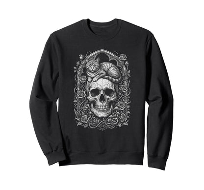 Skull Cat Skeleton Kitty Kitten Sweatshirt - Minimalist Print for Adults - T-Shirt, Sweatshirt, Hoodie