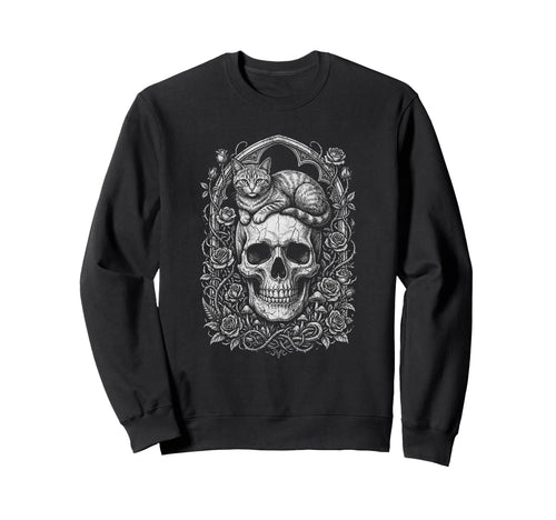 Skull Cat Skeleton Kitty Kitten Sweatshirt - Minimalist Print for Adults - T-Shirt, Sweatshirt, Hoodie