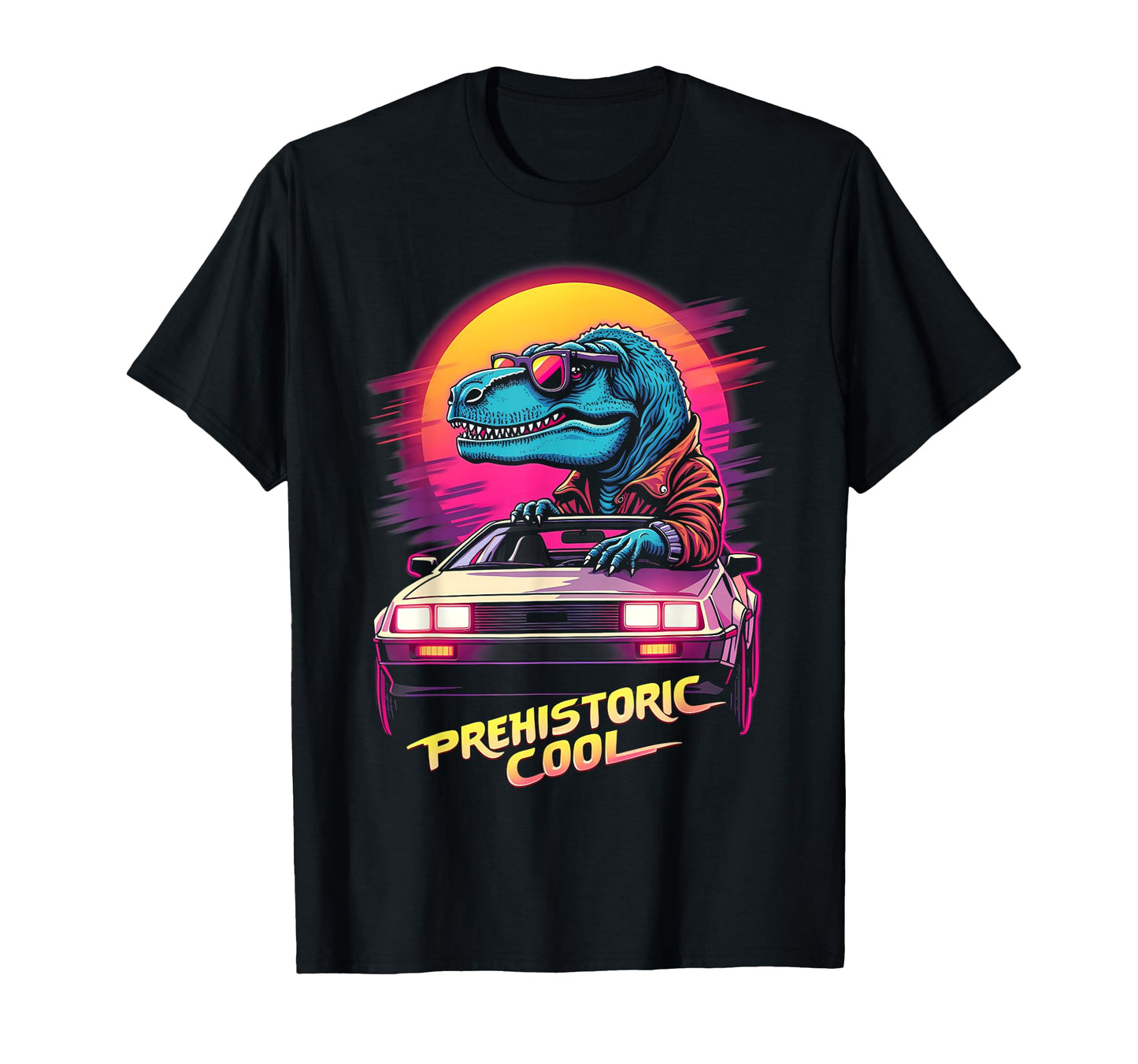 80S Car T Rex Dinosaur Aesthetic T-Shirt - Unique Graphic for Adults - T-Shirt, Sweatshirt, Hoodie
