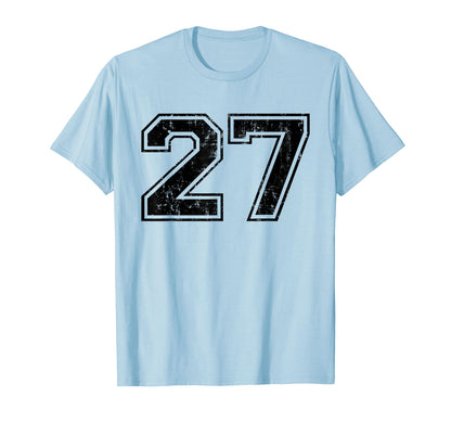 Number 27 Varsity Distressed Sport T-Shirt - Fun Novelty Design Men Women - T-Shirt, Sweatshirt, Hoodie