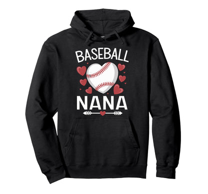 Baseball Nana Baseball Heart Hoodie - Trendy Graphic Men Women - T-Shirt, Sweatshirt, Hoodie