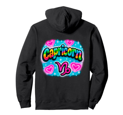 Capricorn Zodiac Rainbow Airbrush Hoodie - Minimalist Print Unisex - T-Shirt, Sweatshirt, Hoodie