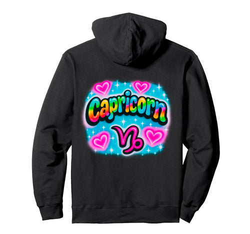 Capricorn Zodiac Rainbow Airbrush Hoodie - Minimalist Print Unisex - T-Shirt, Sweatshirt, Hoodie