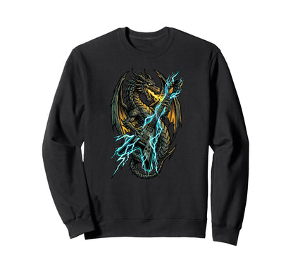 Dragon Playing Electric Guitar Rock Sweatshirt - Aesthetic Graphic Unisex - T-Shirt, Sweatshirt, Hoodie
