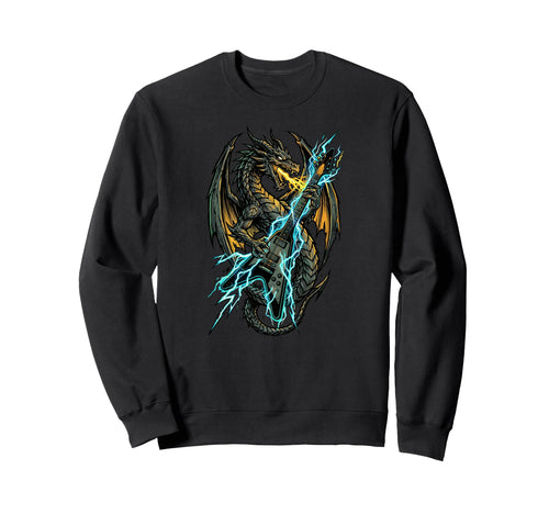 Dragon Playing Electric Guitar Rock Sweatshirt - Aesthetic Graphic Unisex - T-Shirt, Sweatshirt, Hoodie