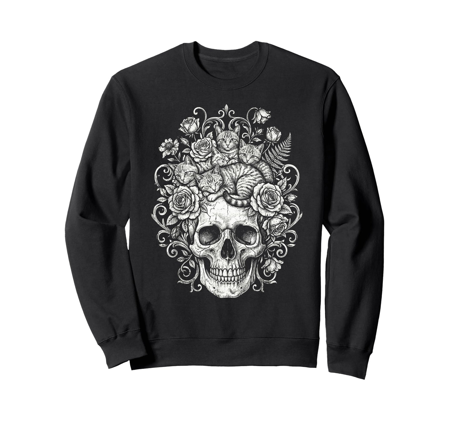 Skull Cat Skeleton Kitty Kitten Sweatshirt - Minimalist Print Unisex - T-Shirt, Sweatshirt, Hoodie