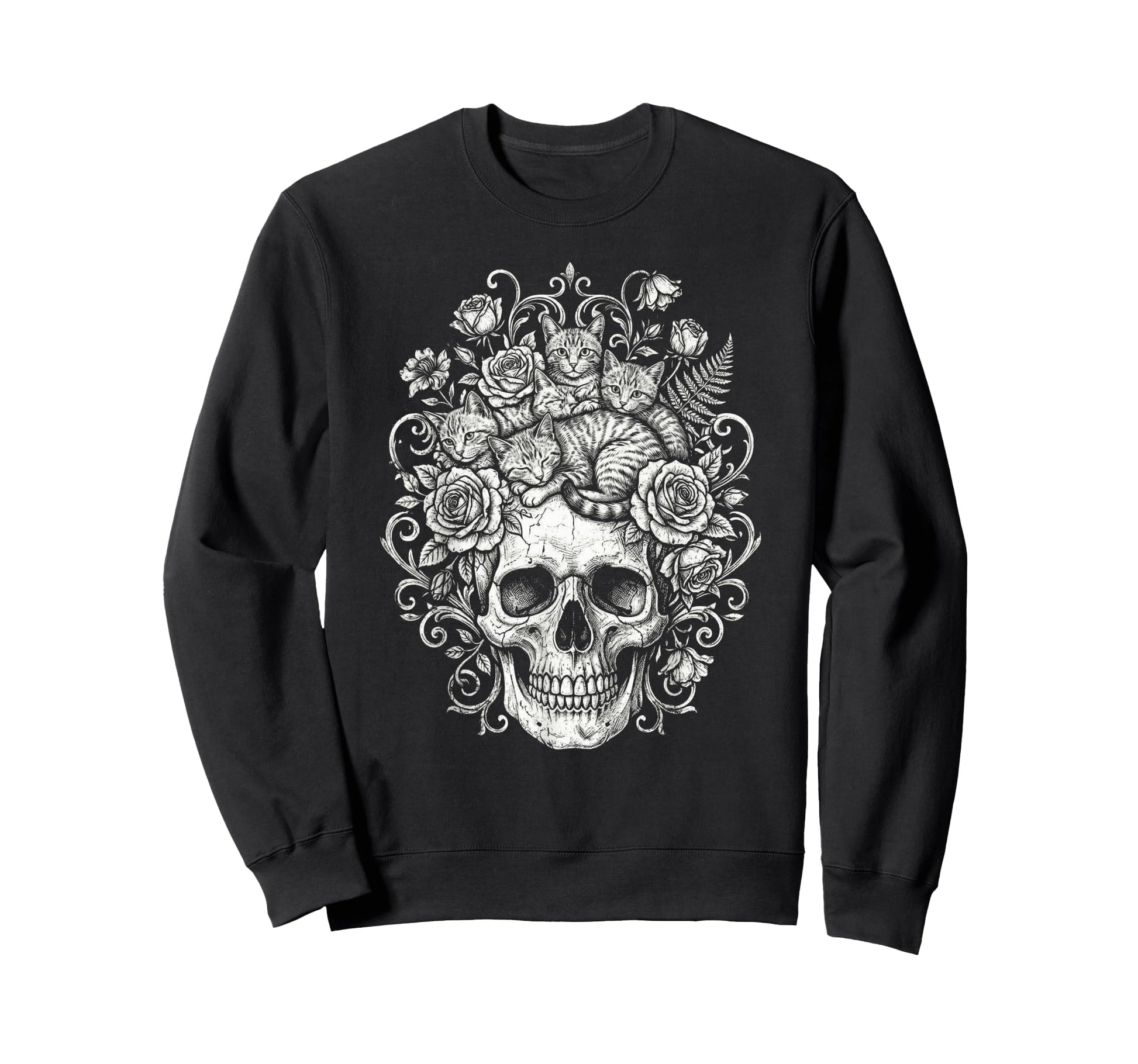 Skull Cat Skeleton Kitty Kitten Sweatshirt - Minimalist Print Unisex - T-Shirt, Sweatshirt, Hoodie