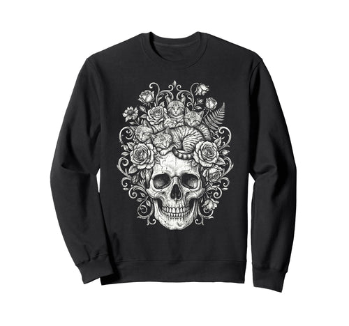 Skull Cat Skeleton Kitty Kitten Sweatshirt - Minimalist Print Unisex - T-Shirt, Sweatshirt, Hoodie