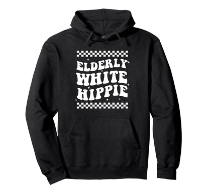 Elderly White Hippie Rainbow Flowers Peace Hoodie - Streetwear Style Unisex - T-Shirt, Sweatshirt, Hoodie